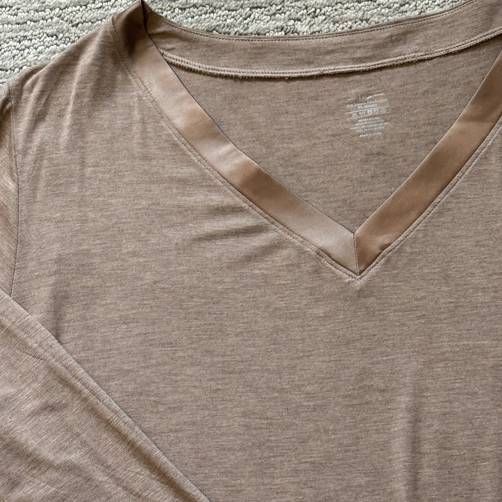 DYS Bamboo Blend Long Sleeve Vee Neck Lounge Shirt Women's Size Large Brown